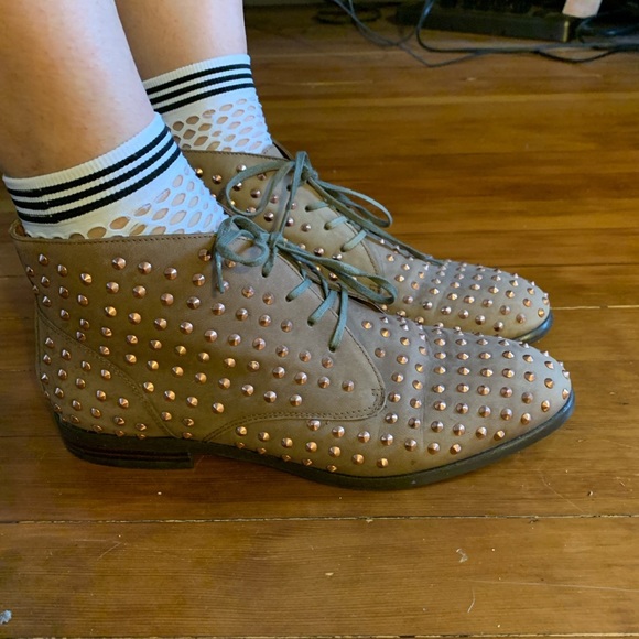 Brown/rosegold studded leather booties 8.5 - Picture 1 of 4